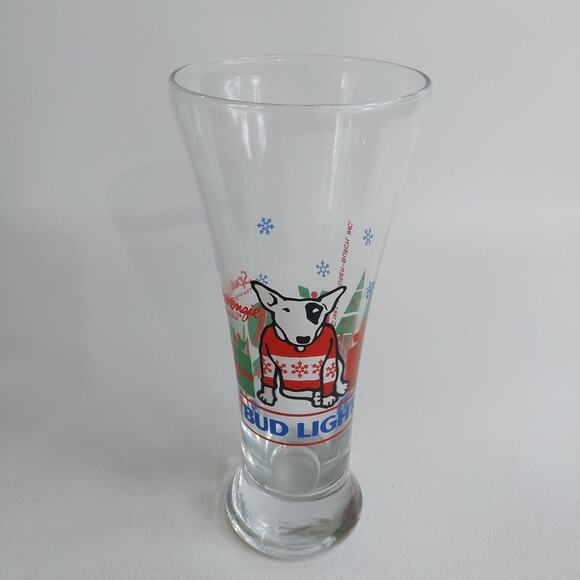 Vintage 1987 Bud Light Spuds MacKenzie CHRISTMAS UGLY SWEATER Pilsner Beer Glass - Picture 1 of 5